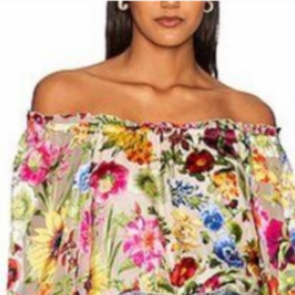 NWOT ALICE + OLIVIA ALTA FLORAL PRINT SILK BLEND BLOUSE ON/OFF SHOULDER SZ LARGE - Picture 3 of 15